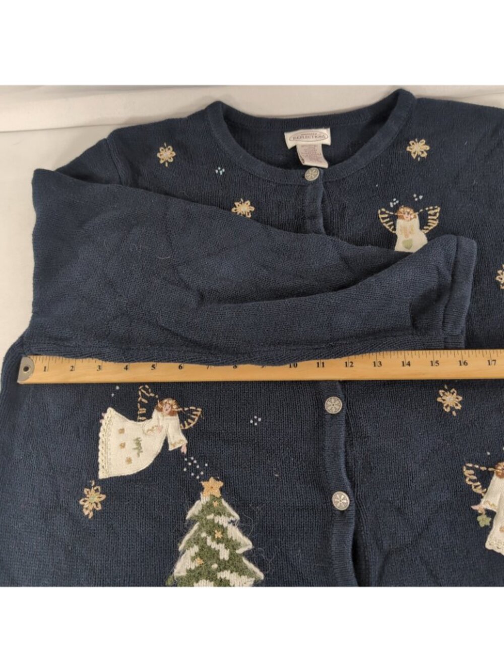 Northern Reflections Embroidered Angel Cardigan XL Navy Blue Christmas Winter - Picture 10 of 14